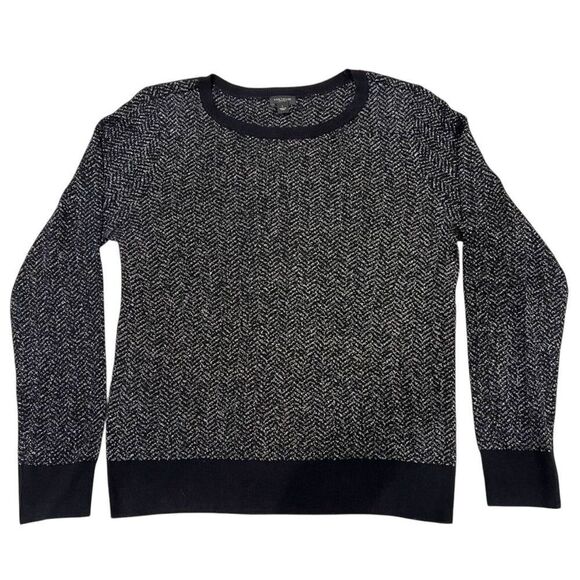 Ann Taylor Black Metallic Shimmer Crewneck Long Sleeve Pullover Sweater L - Picture 1 of 8